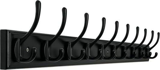 WEBI Coat Rack Wall Mount,38 1/4" Long Coat Hooks Wall Mounted,Bamboo Coat Hanger Wall Hook Rack,Jacket Hanger,10 Hooks for Hanging Coats,Clothes,Hats,Black