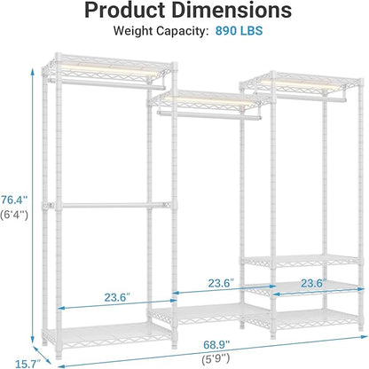 VIPEK V5L Garment Rack Heavy Duty Clothes Rack with Dimmable LED Lights, 3000K Warm White, Portable Closet Wardrobe Freestanding Metal Clothing Rack for Hanging Clothes, Max Load 890lbs, White