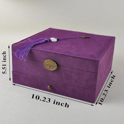 Jewelry Organizer 5 Layers Velvet Square Jewelry Box Women Necklace Ear studs Display Bangles Large Jewelry Storage Case Drawer GY306 (purple)