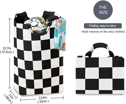 Laundry Hamper Basket Checkerboard Plaid White Storage Basket Collapsible Clothes Hamper with Handle Decorative Blanket Basket for Laundry Room College Dorms Clothes