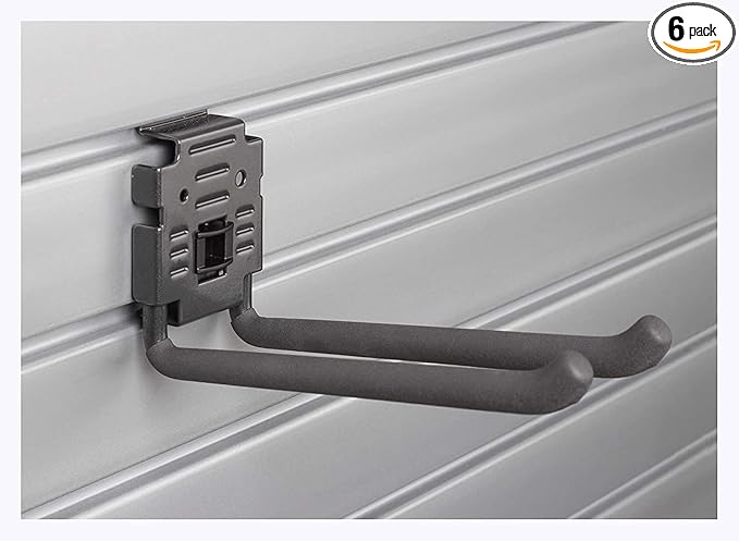 HandiWall 8" Double Hook with Locking Bracket for Tool Storage on Garage Slatwall Panels (Case of 6)