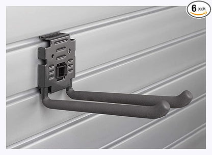 HandiWall 8" Double Hook with Locking Bracket for Tool Storage on Garage Slatwall Panels (Case of 6)