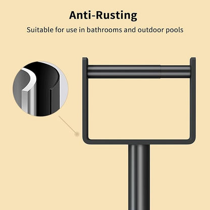 YUMORE Toilet Paper Holder Stand up with Storage, Bathroom Weighted Base Floor Toilet Paper Roll Holder Free Standing for 3 Rolls, Matte Black Bath Stainless Steel Extra Tissue Holder