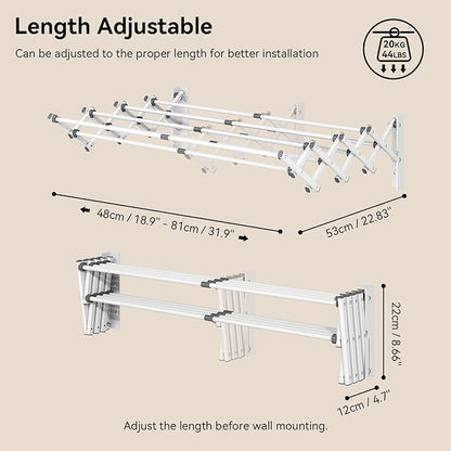 APEXCHASER Wall Mounted Clothes Drying Rack Laundry Drying Rack Retractable, Towel Racks Wall Mounted for Bathroom Balcony Laundry Room Indoor, Foldable Accordion Dryer Rack for Clothing, White