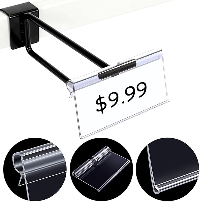 50PCS Basket Bin Labels Clip On,Clear Plastic Wire Shelf Price Tags,Labels for Storage Bins,Merchandise Sign Display Holder,50PCS Paper Inserts Included(Size:3.54x1.57inch/9x4cm)