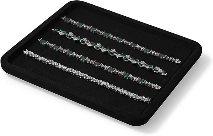 Woodten Microfiber Jewelry Display Flat Tray for Rings Earrings Necklace Bracelet, Jewelry Photograph Display Catchall Organizer Tray Dish(M,Black)
