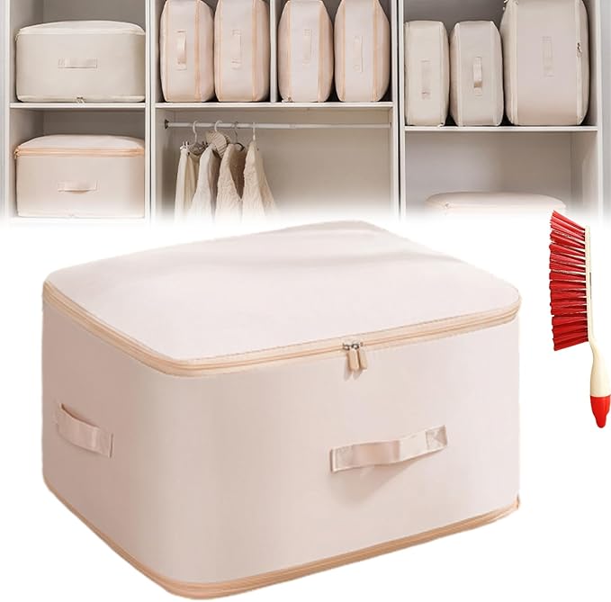 Ultra Space Saving Self Compression Organizer, 3-Layer Washable Comforter Storage Bag, Compression Bags for Storage for Storing and Organizing Winter Blanket, Duvets (Large Apricot)