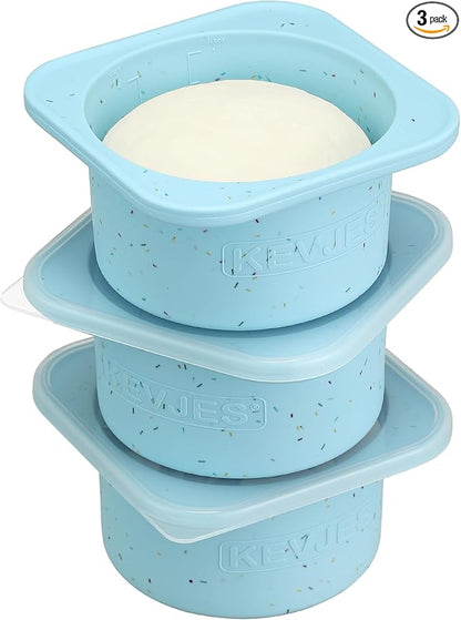 KEVJES PLUS 1000ml Pizza Dough Proofing Containers for DIY family Artisan Pizza, Food Grade Silicone Stackable Boxes with Lids, Freezer, Fridge, Dishwasher Safe-Sprinkles Pattern-3 Pack (Aqua)