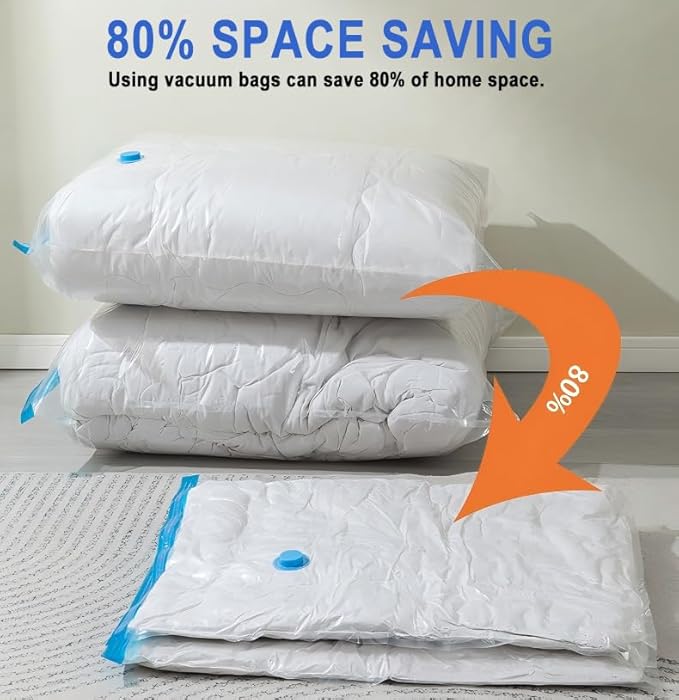 10 Pack Vacuum Storage Bags with Hand Pump, 1 Jumbo + 3 Large + 3 Medium + 3 Small Plastic Packaging Bags, 80% Space Saver Sealer Compression Bags for Clothing, Travel Lugggage, Blankets, Comforters