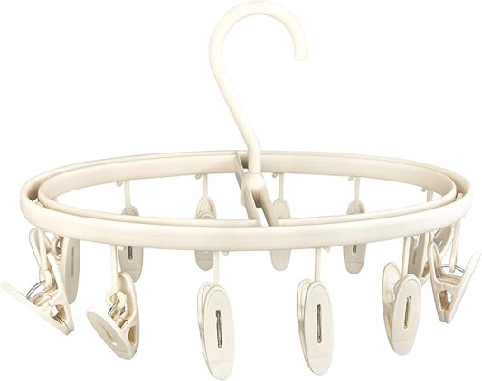 Premium Portable Travel Foldable Clothes Drying Hanger with 12 Clips, Anti-Rusty Plastic Drying Rack for Socks, Lingeries, Delicates and Baby Clothes