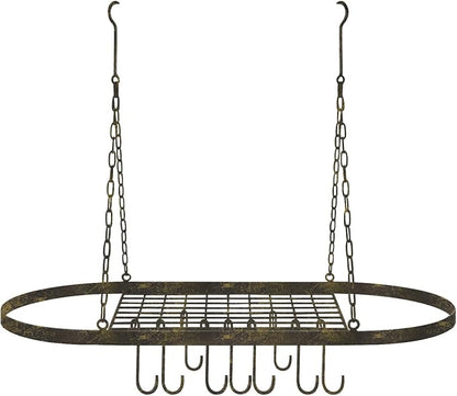 Sorbus® Pot and Pan Rack for Ceiling with Hooks — Decorative Oval Mounted Storage Rack — Multi-Purpose Organizer for Home, Restaurant, Kitchen Cookware, Utensils, Books, Household (Rustic)