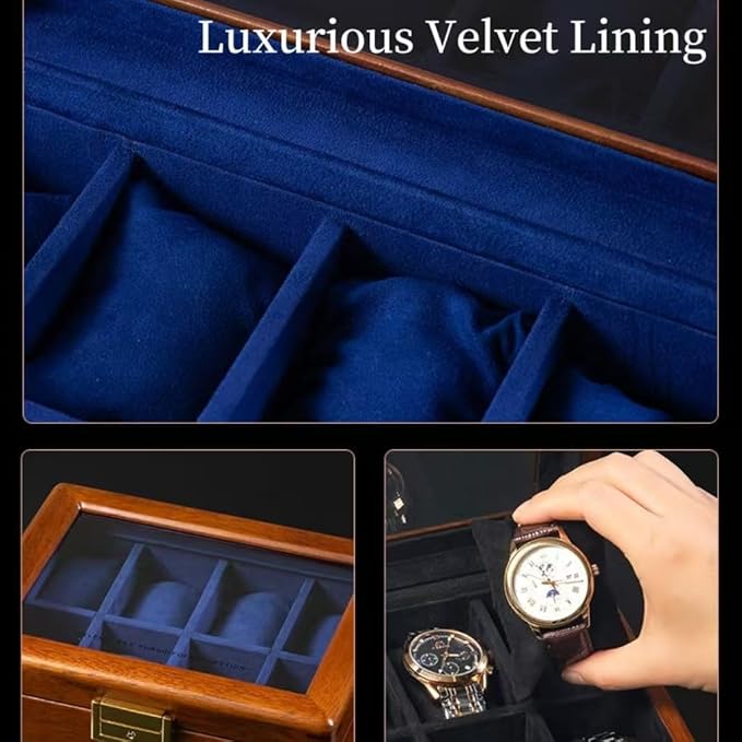 Bescott Solid Wood Watch Box 8 Slots With Glass Lid Walnut Collection Case For Men Women Luxury Wooden Display Organizer Storage Holder