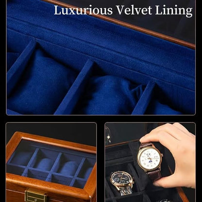Bescott Solid Wood Watch Box 8 Slots With Glass Lid Walnut Collection Case For Men Women Luxury Wooden Display Organizer Storage Holder