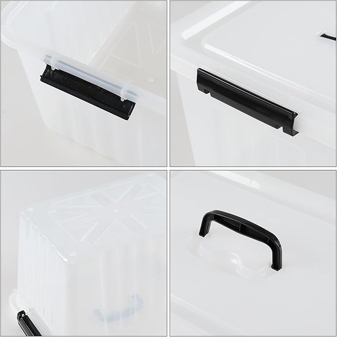 18 L 4 Packs Plastic Storage Bins with latching Lids and Handles, Clear Stackable Container Boxes