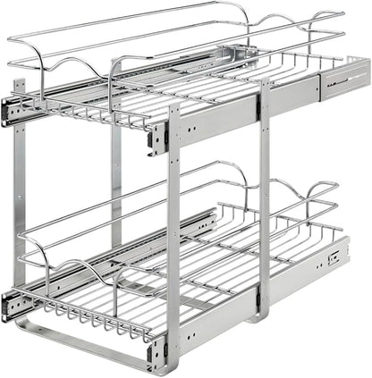 Rev-A-Shelf 2-Tier Kitchen Cabinet Pullout Shelf and Drawer Organizer Slide Out Pantry Storage Basket in Multiple Sizes, 12 x 22 In, 5WB2-1222CR-1