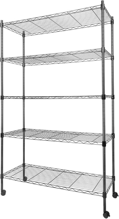 Whitmor 5 Tier Shelving Unit,Metal Storage Shelves, Heavy Duty with 4 Wheels & Adjustable Feet, 400 lbs Capacity per Shelf, Max 2000 lbs Total for Home, Garage, Workshop, 36" L x 14" W x 60" H, Black