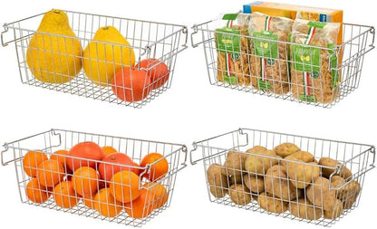 SANNO Stackable Chest Freezer Baskets Organizer Bins, Stackable Wire Baskets For Pantry Storage and Organization With Sturdy Metal Food Baskets Pantry Organized,set of 3