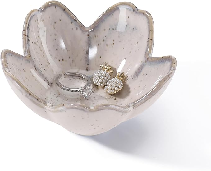 YZMICSTAR Flower Ring Dish Holder,Jewelry Dish Tray,Small Trinket Tray,Jewelry Plate Bowl,Key Bowl,Decorative Plate,Birtdhay Christmas Gifts for Women Friends,Ceramic Kiln effect Grey