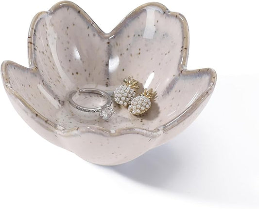 YZMICSTAR Flower Ring Dish Holder,Jewelry Dish Tray,Small Trinket Tray,Jewelry Plate Bowl,Key Bowl,Decorative Plate,Birtdhay Christmas Gifts for Women Friends,Ceramic Kiln effect Grey