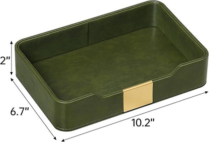 MEIBOOCH 10.2" x 6.7" Nightstand Organizer Tray with Gold Accent, Decorative Valet Trays Cologne Organizer for Men, Key Bowl Perfume Trinket Tray for Dresser Bedside Entryway Table (Dark Green)