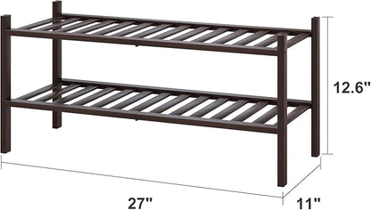 2-Tier Shoe Rack for Entryway, Bamboo Shoe Rack for Closet, Free Standing Shoe Racks for Indoor Outdoor, Stackable Shoe Shelf Storage Organizer for Hallway Closet