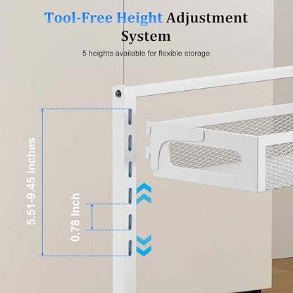 Metal Under Sink Organizer, Pull Out Cabinet Organizer Rack with Silk-Smooth Bottom Drawer, 5-Level Adjustable, Multi-Purpose Storage Shelf for Bathroom, Kitchen, Vanity, Pantry (2-Pack)