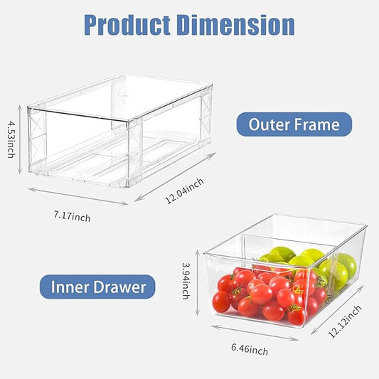 4 Pack Acrylic Storage Drawers, Clear Stackable Storage Drawers, Acrylic Organizers Drawers for Under Sink, Pantry, Bathroom, AcrylicStorage Containers for Makeup Organizers Cosmetic Display, Medium