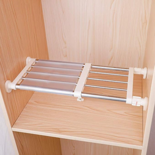Hershii Closet Tension Shelf & Rod Expandable Metal Storage Rack Adjustable Organizer DIY Divider Separator for Cabinet Wardrobe Cupboard Kitchen Bathroom，15.74-23.62inches