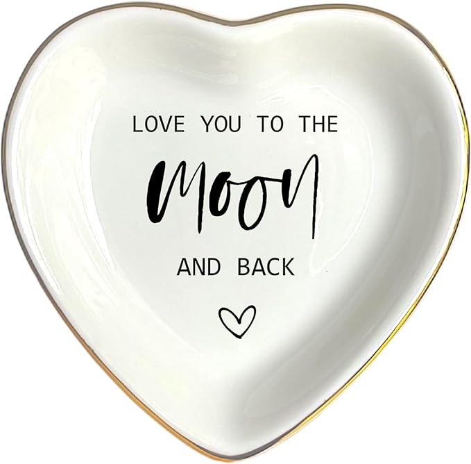 HatafaFurni Ring Dish Gift For Mom Wife Bride Lover, Ceramic Jewelry Dish, Trinket Tray, Mother's Day Gift, Wedding Gifts, Love You To The Moon And Back, Vday Gifts for Lover, Valentines Gift Ideas