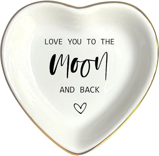 HatafaFurni Ring Dish Gift For Mom Wife Bride Lover, Ceramic Jewelry Dish, Trinket Tray, Mother's Day Gift, Wedding Gifts, Love You To The Moon And Back, Vday Gifts for Lover, Valentines Gift Ideas