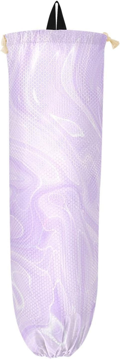1 PC Plastic Bag Holder Wall Mount Grocery Bag Holder Shopping Bag Trash Bag Storage Organizer Dispenser for Kitchen Closet 22 x 9 Inch Marble Purple