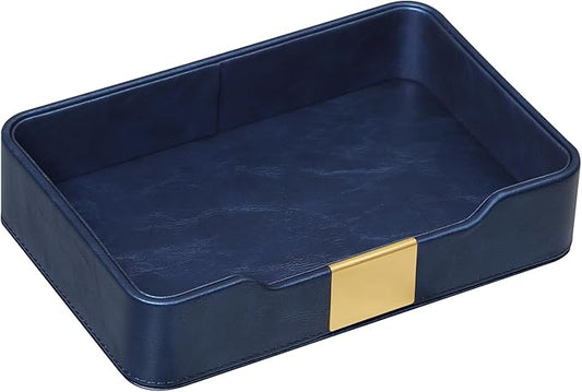 MEIBOOCH 10.2" x 6.7" Nightstand Organizer Tray with Gold Accent, Decorative Valet Trays Cologne Organizer for Men, Key Bowl Perfume Trinket Tray for Dresser Bedside Entryway Table (Navy Blue)