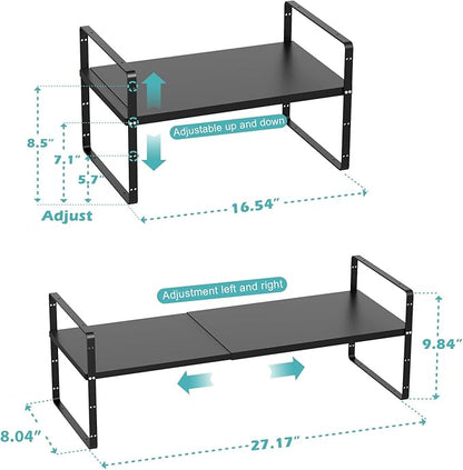 WEJIPP Cabinet Organizer Shelves,Expandable Spice Racks in Cabinet,Countertop Cupboard Pantry Shelves,Adjustable Storage Racks for Kitchen Bathroom Under Sink,2 Packs,8.07" D,Black