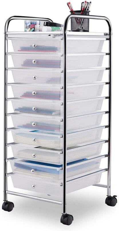 Giantex 10 Drawer Rolling Storage Cart Scrapbook Paper Office School Organizer (Clear)