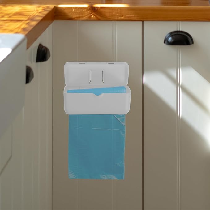 NUOBESTY 2Pcs Wall Mounted Trash Bag Dispenser, Universal Size Trash Bag Holder Organizer No Drill Easy Installation Storage Box for Kitchen, Bathroom & Pantry (White)