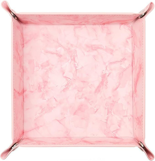 siduater Valet Tray Desktop Storage Organizer – Vegan Leather Catchall Bedside Vanity Tray Nightstand Caddy Holder for Remote Controller, Watch, Keys, Phone, Wallet, Coin, Jewelry, Marble Pink