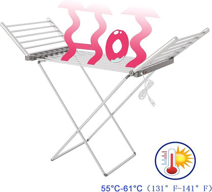 (1 Pack) Heated Clothes Drying Rack, Folding Electric Clothes Rack, Collapsible Laundry Drying Rack, Free Standing Heating Garment Dryer Towel Rail Space Saving for Home Indoor Outdoor