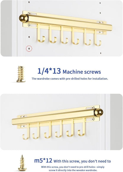 BaiNong 16.5" Valet Rod for Closet Pull Out With 6 Hooks Valet Rods for Closets (2Pack Gold) Closet Valet Rod Slide Out