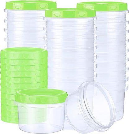 Sieral 36 Pack 8 oz Freezer Containers with Lids Reusable Deli Freezer Storage Containers Stackable Plastic Thick Twist Top Jars for Takeout Food Round Wide Mouth Lunch Snack (Green)