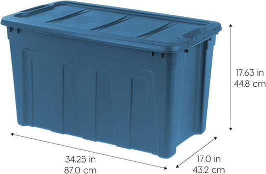 IRIS USA 31 Gallon Eco-Friendly Heavy Duty Storage Totes with Easy-Grip Handles, 4 Pack - Large Bins with Lids Garage Organizing Tubs, Durable Stackable Utility Containers, Made in USA - Navy