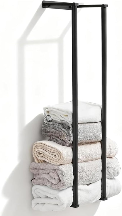 Towel Racks for Bathroom, NEWRAIN Rolled Towel Storage Wall Mounted Bath Towel Holder for Folded Large Towel Washcloths, Bathroom Organizing Matte Black