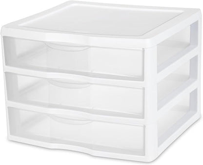 Sterilite 6-Pack Wide 3 Drawer Unit, Plastic Desktop Organizer with Clear Drawers, White Frame - Stackable Multi-Purpose Storage for Office Supplies, Craft Rooms, Classrooms and Home Organization