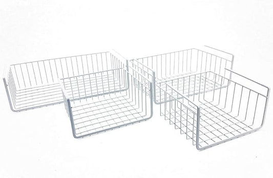Modern Home Under Shelf Wire Storage Baskets – Hanging Organizer Rack for Cabinet, Pantry, or Closet – White Metal Basket for Kitchen, Towels, or Office – No Tools Required (Set of 4)