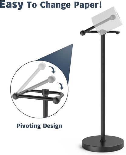 Toilet Paper Holder Stand, Modern Bathroom Free Standing Toilet Paper Roll Holder, Stainless Steel Tissue Rack, Rust-Proof & Heavy Stable Base (Matte Black)