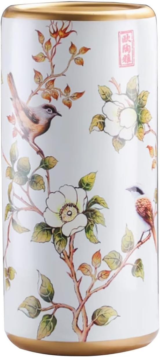 Umbrella Stand Painted Porcelain Handmade Living Room Floor-Standing Cane,Vintage Ceramics Decorative Flower Vases for Home Office Entrance(White)