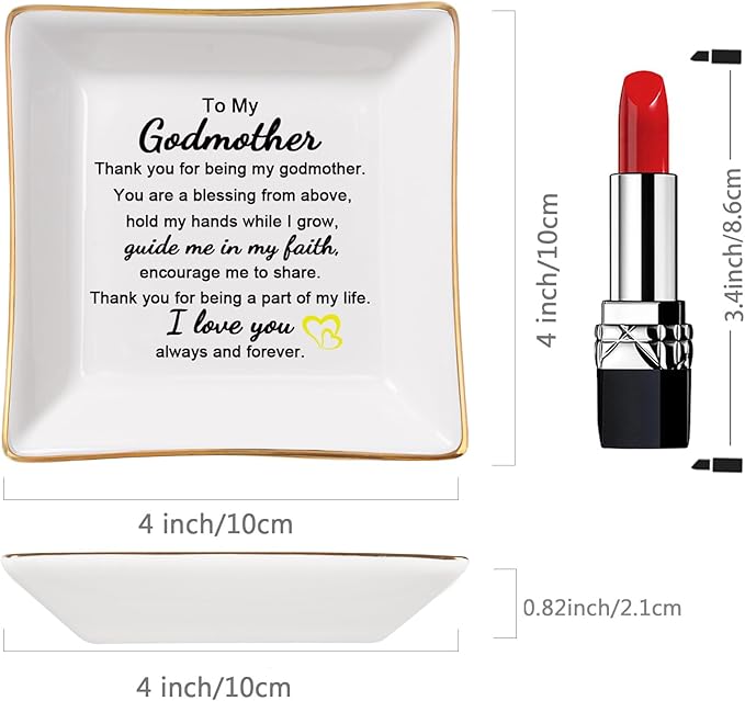 Piudee Godmother Gift - Thank You for Being My Godmother Jewelry Dish Trinket Tray, Godmom Birthday Mother's Day Christmas Gifts for Godmother, Godmother Gifts from Godchild