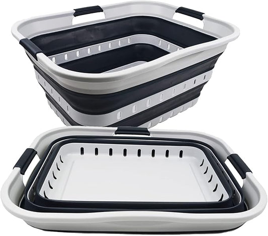 SAMMART 42L (11 gallon) Collapsible Plastic Laundry Basket - Foldable Pop Up Storage Container/Organizer - Portable Basket - Space Saving Hamper (Grey/Slate Grey (Set of 2))