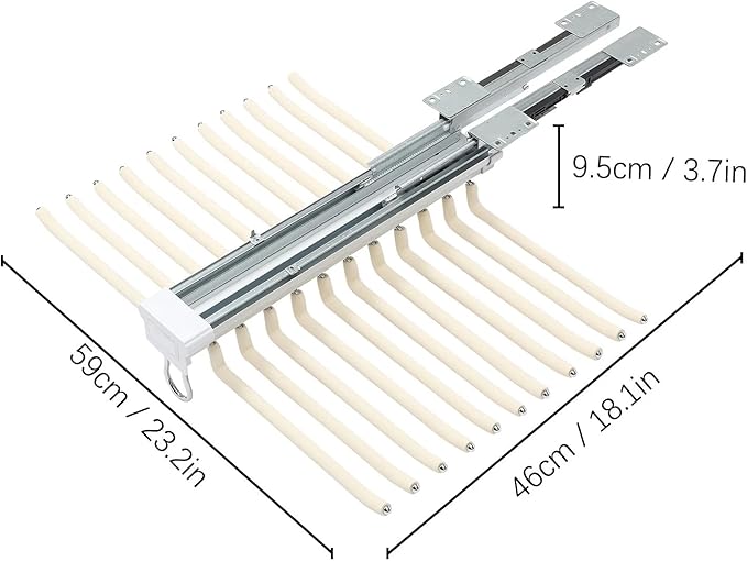Pull Out Pants Rack Pants, 22 Arms Steel Pull Out Pants Rack 33lbs 23.2 * 18.1 * 3.7inch Hanging Installation Pants Hanger Bar Clothes Organizers for Hanging Jeans Pants Ties & Scarves (Beige)