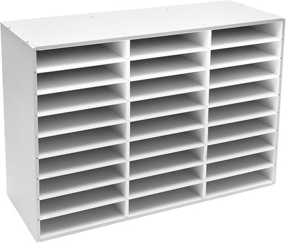 27 Compartments Literature Organizer,9 Layer PVC Mail Sorter Organizer with Adjustable Shelves, Door-less Mail Center Paper Storage Cabinet for Files Magazines Documents (27 Slots - White)