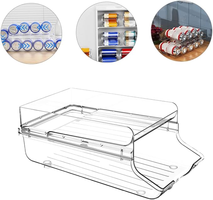Mobestech Beverage Can Dispenser Clear Soda Storage Rack Double Organizer for Refrigerator Efficient Drink Holder for Pantry Space Saving Canned Drinks Storage